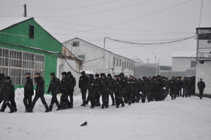 Костромские заключенные слепили из снега огромную Годзиллу