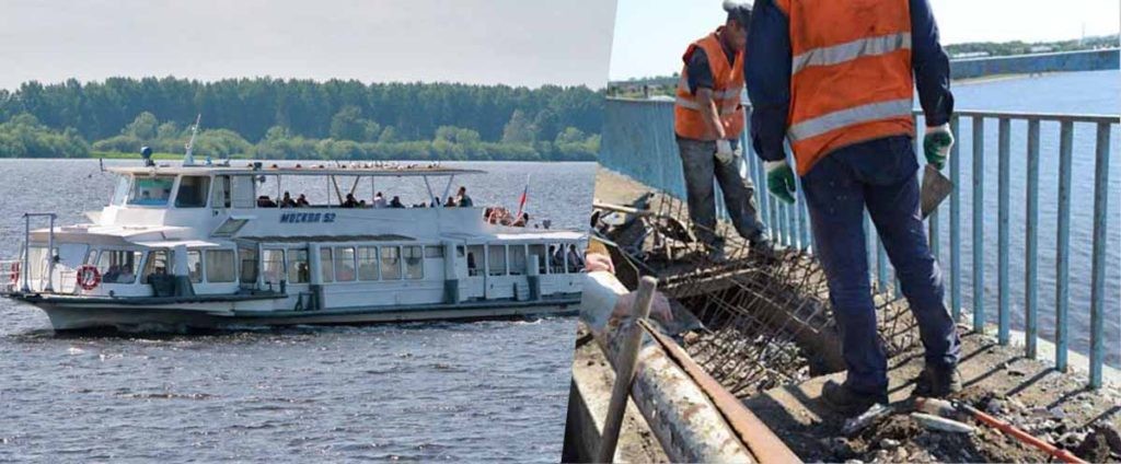 Костромичей через Волгу во время ремонта моста будут возить корабль и поезд