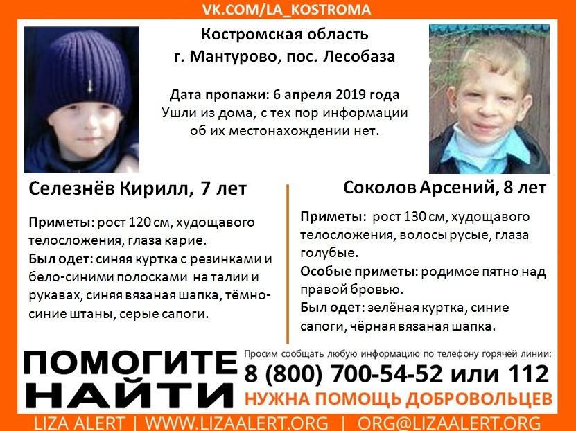 Маленьких костромских школьников продолжают искать все оперативные службы и добровольцы