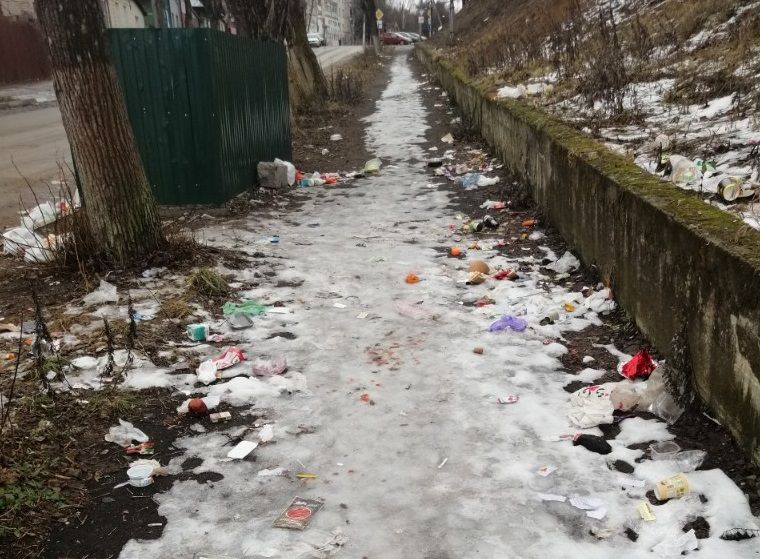 Костромичи возмутились тротуару из мусора
