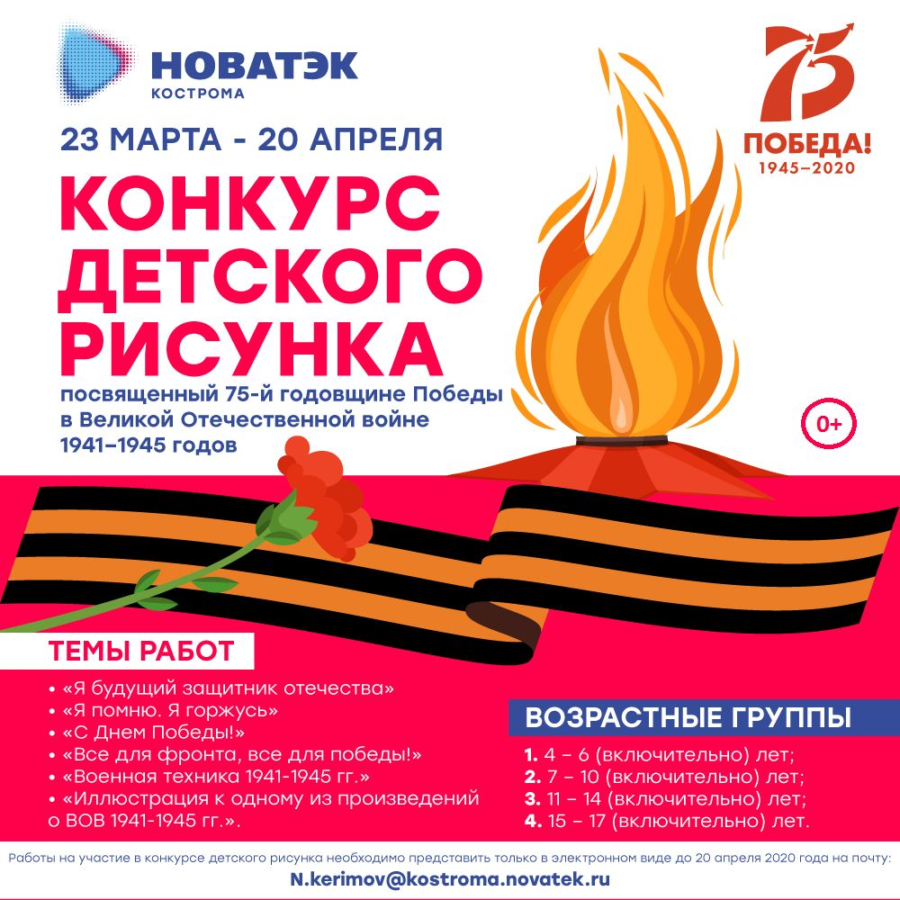 «НОВАТЭК-Кострома» предлагает  детям создать красивые рисунки к юбилею Великой Победы