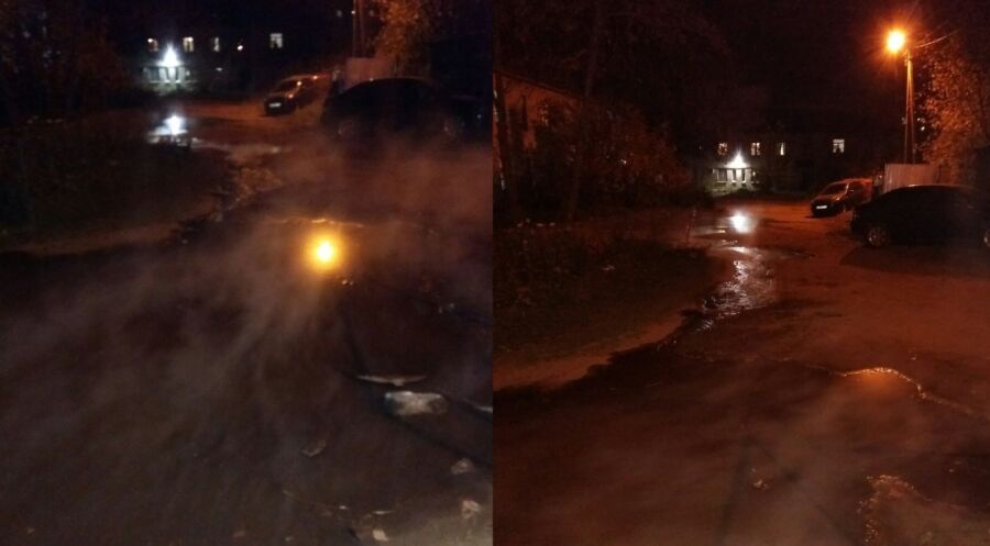 Река кипятка затопила целую улицу в Костроме