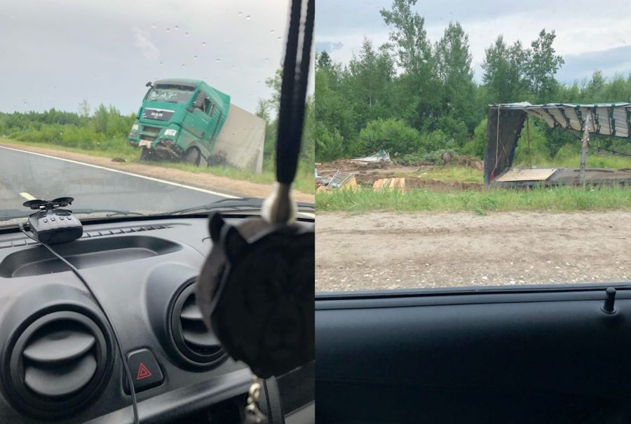 Лось спихнул огромную фуру с дороги в Костромской области
