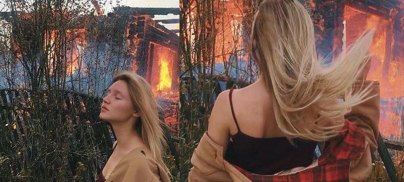 Модель из немецкого журнала устроила фотосессию на фоне горящего костромского дома