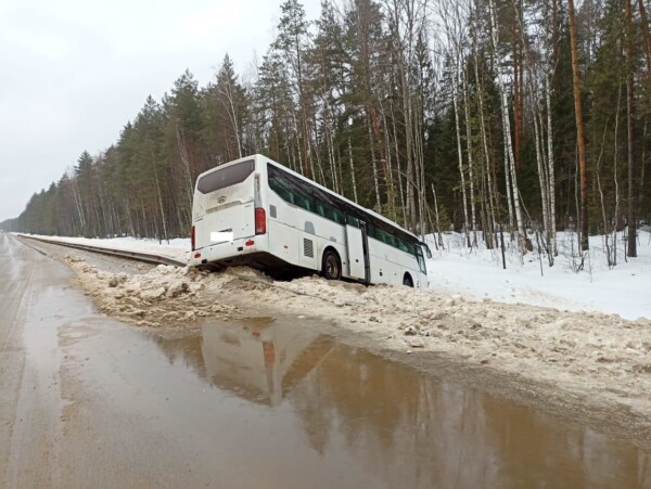Костромской автобус с пассажирами улетел в кювет из-за гололеда